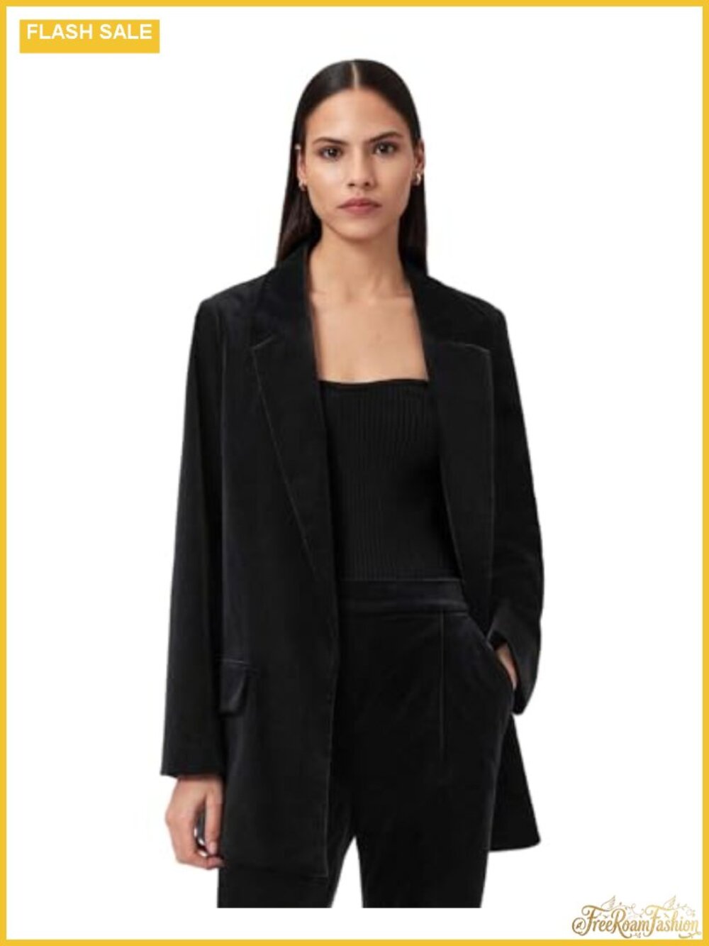 AllSaints Aleida Velvet Blazer Cotton Button Business Casual Long Sleeve